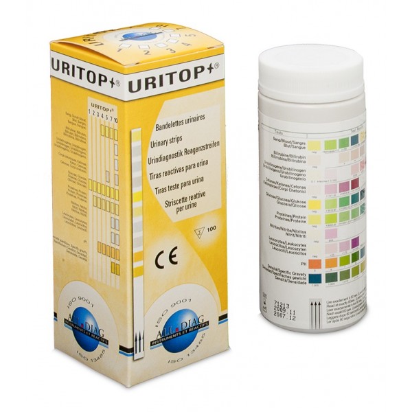 BANDELETTE URINAIRE URITOP 5 PARAMETRES (GLUCOSE, PROTEINES, PH, SANG,  CETONES) (X 100)